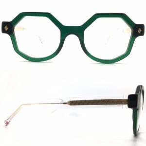 green plastic modified hexagon eyeglasses