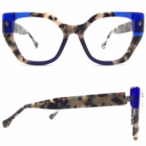 blue and tortoise plastic modified square eyeglasses