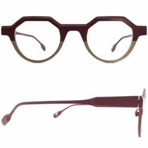 Hexagonal glasses with a brown frame and thin temples for after an eye exam