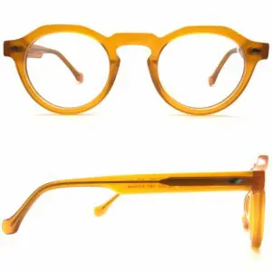 honey blonde plastic round eyeglasses