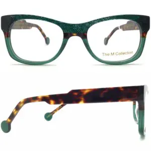 green and tortoise shell plastic modified square eyeglasses